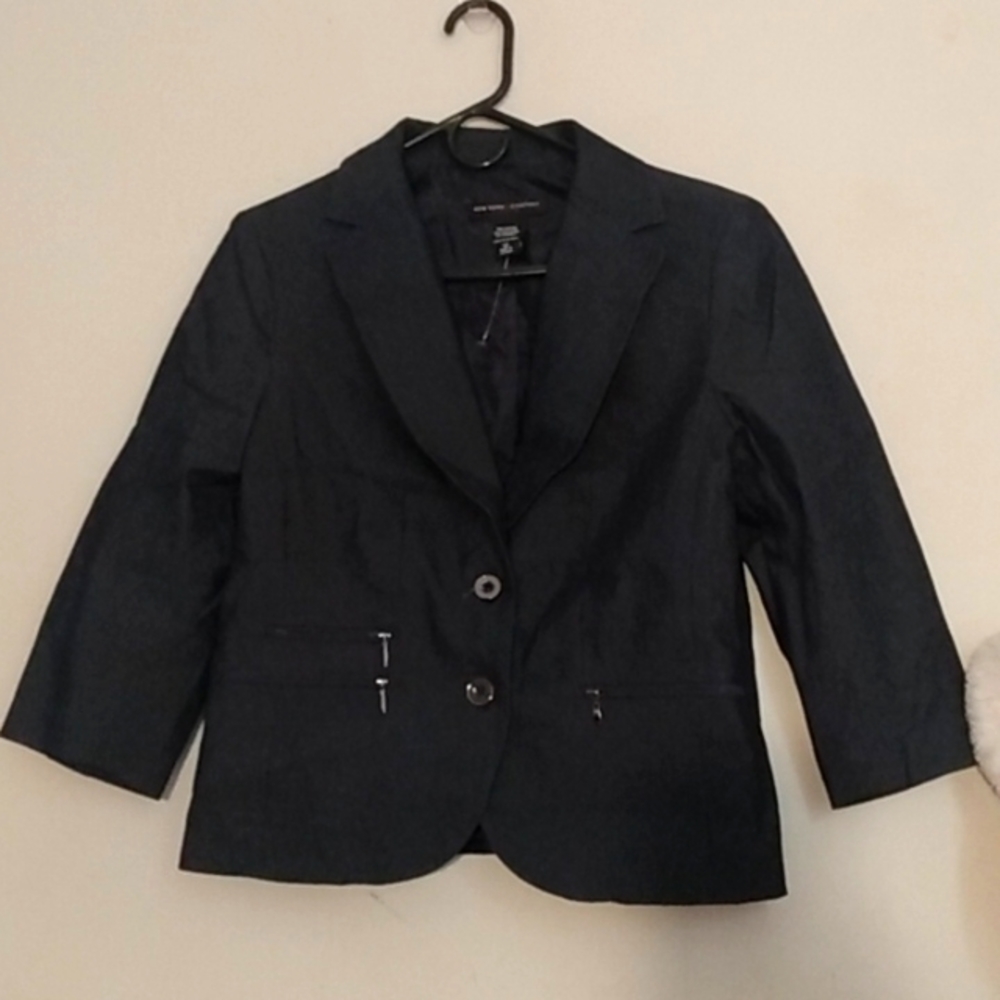 New York & Company 3/4 sleeve jacket blazer. Soft cotton deep blue denim.